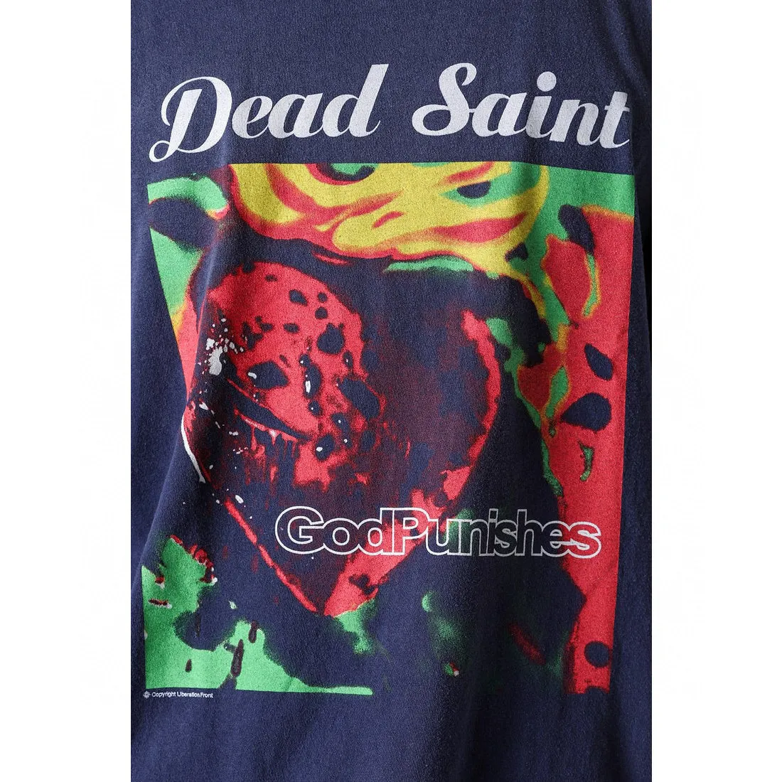 SAINT Mxxxxxx DEAD SAINT SS TEE/NAVY DEAD SAINT printed short sleeves God's Punishment TEE Washed blue S-XL Genuine consistent tube weaving without side seams High weight OE yarn fabric Assute dyeing Multiple horse fades Heavy wash water Worn holes Original consistent main mark/wash mark/little angel anti-counterfeiting mark